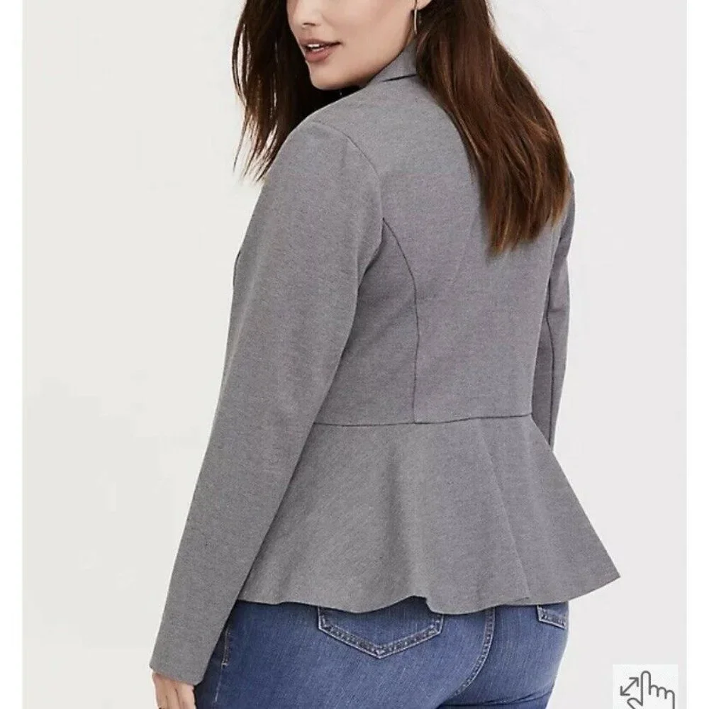Torrid Blazer UpTown Peplum Blazer Ponte Stretch Grey Sz 2 Womens 14 16 NWT $68_6